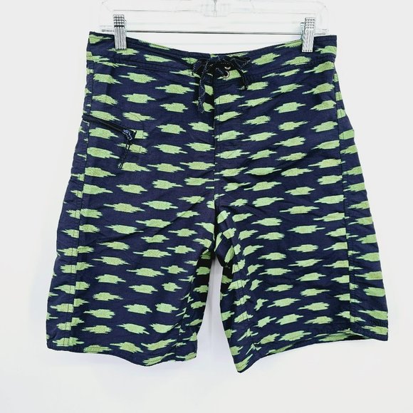 Patagonia Wavefarer Swim Trunk Board Short 30 Blue Green Button Tie Waist Pocket - Picture 1 of 12